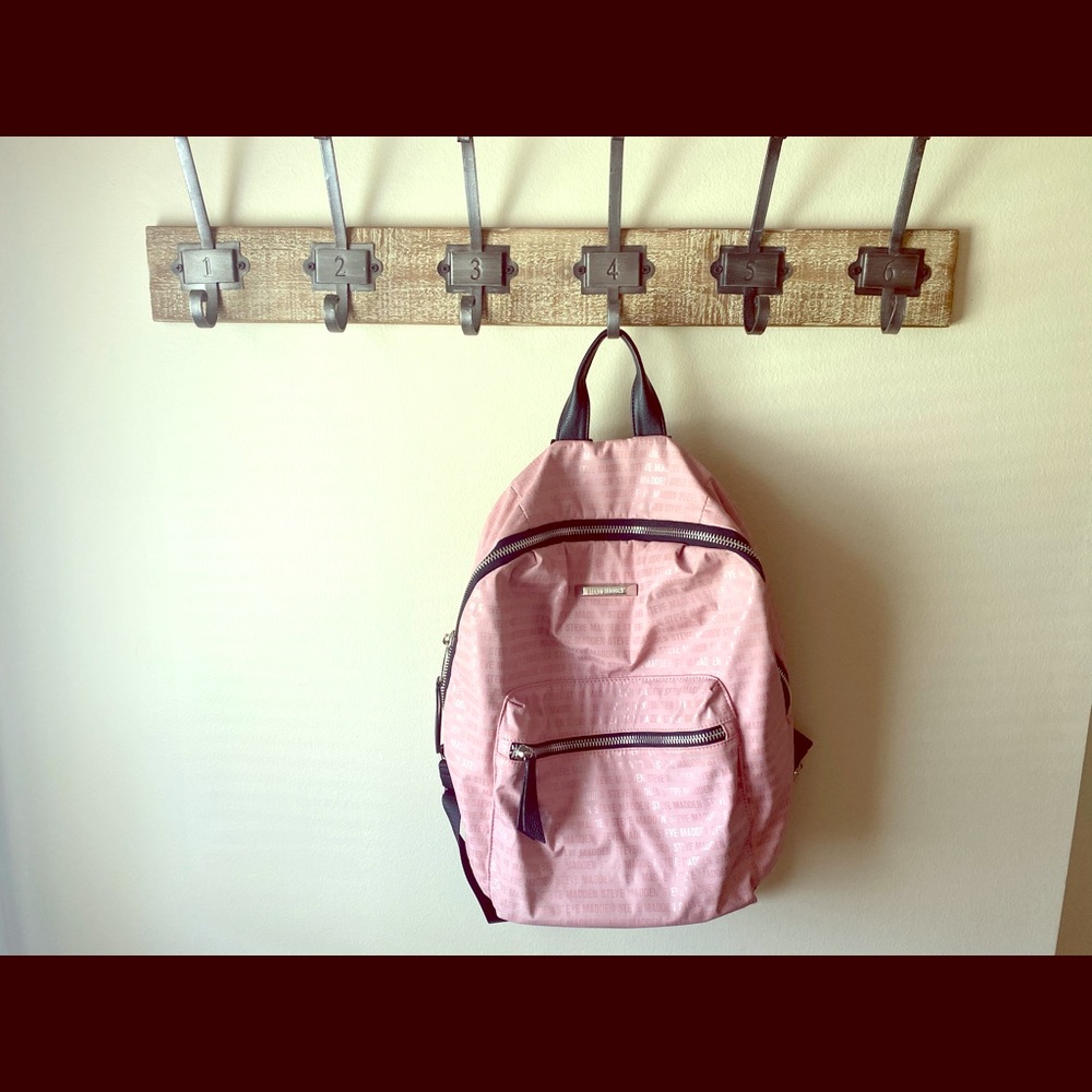 Steve Madden Pink Printed Logo Backpack